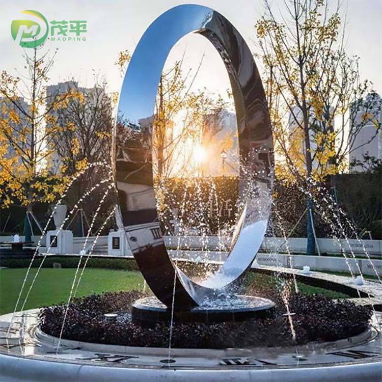 Large Modern Outdoor Ring Metal Sculpture Fountain